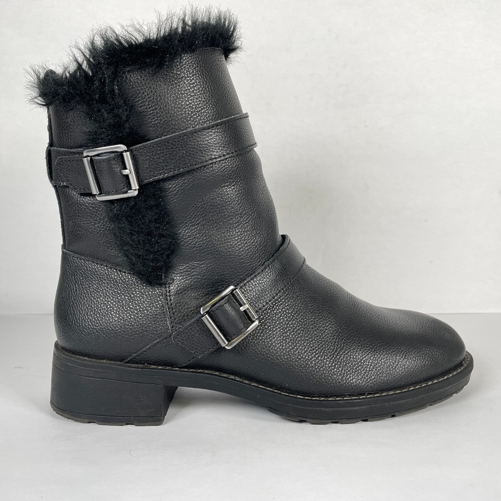 G.H Bass Mara Fur Winter Boots Womens Size 9 M Black Leather Zip Up Casual Shoes
